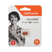  Карта памяти GoPower 00-00025681 microSD 64GB Class10 UHS-I (U3) 100 МБ/сек V30 без адаптера 