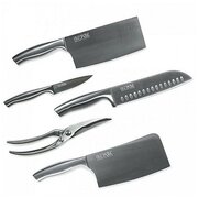  Набор стальных ножей HuoHou HU0014 Silver RUS серебристый 4 ножа+ножницы+подставка 