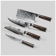  Набор кухонных ножей HuoHou HU0073 Black RUS из дамасской стали 4 ножа+подставка черный 