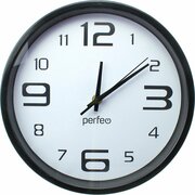  Настенные часы Perfeo PF-WC-002, PF_C3062 круглые д. 25см, чёрный корпус/белый циферблат 