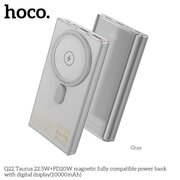  Аккумулятор внешний резервный HOCO Q22 Taurus 22.5W+PD20W magnetic fully compatible power bank with digital display(10000mAh) (серый) 