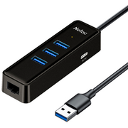  USB-концентратор Netac WF12 (NT08WF12-30BK), USB-A to USB3.0*3+RJ45+TypeC 5V . 