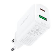 СЗУ Acefast A25 AF-A25-WH PD20W USB-C+USB-A dual port charger EU White 