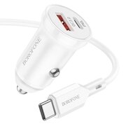  АЗУ BOROFONE BZ18A PD 2USB, Type-C+Type-А car charger (белый) 