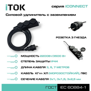  Силовой удлинитель iTOK i-CONNECT-SU-KG-325-3-44-7 с заземлением КГтп-ХЛ 3x2,5мм 3 гнезда IP44 ГОСТ 7м 