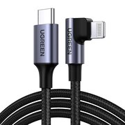  Кабель угловой US305 (60763) UGreen USB-C to Lightning Angled Cable Aluminum Shell Braided 1 м черный 