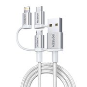  Кабель UGreen US186 (50203) 3-in-1 USB2.0-A Multifuntion Cable with Braid в оплетке 1,5 серебристый 
