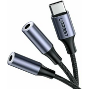  Кабель UGREEN AV144 30732 USB Type C Male to 3.5mm 2 Female Audio Cable 20cm Silver 