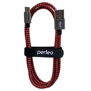  Кабель PERFEO U4901 USB2.0 A вилка - USB Type-C вилка, черно-красный, длина 1м 