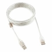  Кабель удлинитель Cablexpert CCF-USB2-AMAF-TR-6 USB2.0 Pro, AM/AF, 1,8м, экран, 2 феррит.кольца, прозрачный 