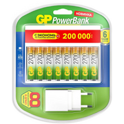  Аккумулятор + зарядное устройство GP PowerBank 270AAHC/CPBXL-2CR8 (1652192) AA 2700mAh, 3.7V 2.7 А·ч, 8 шт. 