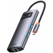  Адаптер Baseus WKWG070113 Metal Gleam Series 4-in-1 Multifunctional Type-C HUB Docking Station Gray Type-C to USB3.0*3+RJ45*1 