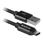  Кабель Defender 87814 USB2.0, AM-Type-C, 1m, 2.1A Черный 