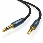  Кабель UGREEN AV112 10687 3.5mm Male to 3.5mm Male Cable Gold Plated Metal Case with Braid 2m Blue 