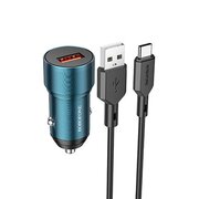  АЗУ BOROFONE BZ19A Wisdom single port QC3.0 car charger set (Type-C) голубой 