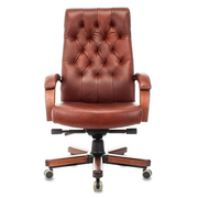  Кресло руководителя Бюрократ T-9928WALNUT светло-коричневый Leather Eichel кожа крестов. металл/дерево 