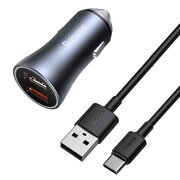  АЗУ Baseus TZCCJD-A0G Golden Contactor Pro Dual Quick Charger Car Charger U+U 40W With Baseus Simple wiring USB For Type-C 5A 1.0m dark gray 