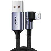  Кабель UGREEN US299 60521 USB-A to Angled Lightning M/M Cable With Braided 1m Black 