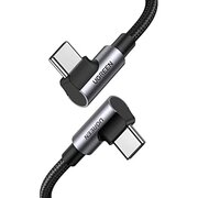  Кабель UGREEN US335 70696 Angled USB-C M/M Cable Aluminium Shell with Braided 1m Black 