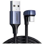  Кабель UGREEN US311 70313 USB 2.0-A to Angled USB-C Cable Aluminum Case with Braided 1m Black 