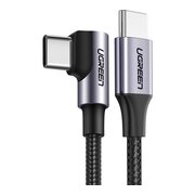 Кабель UGREEN US255 (50125) USB-C 2.0 Male to Angled 90° USB-C 2.0 Male 3A Data Cable 2m Gray Black 