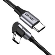  Кабель UGREEN US255 50122 USB-C 2.0 Male to Angled 90° USB-C 2.0 Male 3A Data Cablel 0.5m Gray Black 