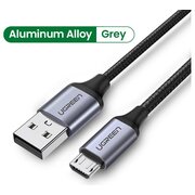  Кабель UGREEN US290 60147 USB 2.0 A to Micro USB Cable Nickel Plating Alu Braid 1,5m Grey/Black 