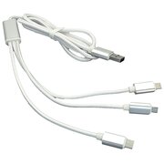  Кабель Apple 77390 USB 3-в-1 Lightning 8Pin для зарядки USB Type-C USB-Micro шнурок 1m белый 