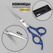  Ножницы парикмахерские с упором «Premium», лезвие — 6,5 см, цвет серебристый/синий (6979626) 