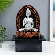  Фонтан настольный от сети, подсветка "Будда в арке у лотоса" серебро 35х25х20 см (7322255) 