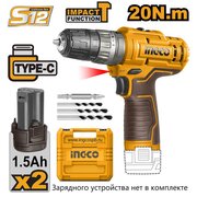 Дрель-шуруповерт INGCO CIDLI12202 уд. , 2х12В 1.5Ач, без ЗУ 