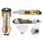 Нож с фиксацией лезвия Ingco HKNS1808,18мм лезвие, алюм.ручка 