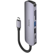  Адаптер HOCO HB28 Type-C multi-function converter (HDTV+USB3.0+USB2.0+SD+TF+PD) серый 