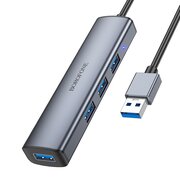  Адаптер HOCO DH12 Smart 4-in-1 converter (USB to USB3.0*4) 1,2м metal gray 