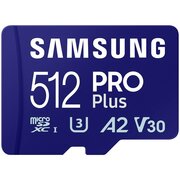  Карта памяти Samsung Pro Plus MB-MD512SA/KR microSDXC 512GB Class 10, A2, V30, UHS-I (U3), W 130 МБ/с, R 180 МБ/с, адаптер на SD 