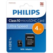 Карта памяти PHILIPS FM04MA45B/97 4GB microSDHC Class 10 (SD адаптер) 