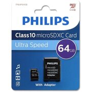  Карта памяти PHILIPS FM64MA45B/97 64GB microSDHC Class 10 (SD адаптер) 