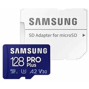  Карта памяти Samsung Pro Plus (MB-MD128SA/KR) microSDXC 128GB Class 10, A2, V30, UHS-I (U3), W 130 МБ/с, R 180 МБ/с, адаптер на SD 