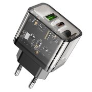  СЗУ HOCO N34 Dazzling dual-port USB-A+Type-C PD20W, Type-C to Type-C (прозрачный-черный) 