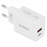  Сетевое зарядное устройство Digma DGW2D 20W 3A+1A (PD+QC) USB-C/USB-A универсальное белый (DGW2D0F110WH) 