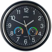  Часы настенные Perfeo PF-WC-012 круглые 30см, чёрный корпус/чёрный циферблат 