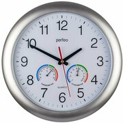  Часы настенные Perfeo PF-WC-021 круглые 36см, серебряный корпус/белый циферблат 