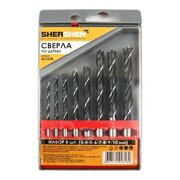  Набор свёрл по дереву спиральных Shershen' 36103K Диаметр 3-4-5-6-7-8-9-10мм (пласт.бокс) 