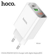  СЗУ Hoco C100A PD20W+QC3.0 charger with digital display, white 