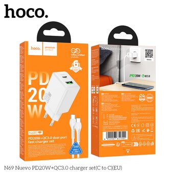  СЗУ HOCO N69 Nuevo PD20W+QC3.0 C to C белый 