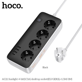  Сетевой фильтр HOCO AC21 Sunlight 4-bit (1C3A) L-3M черный 