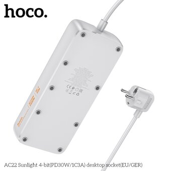  Сетевой фильтр HOCO AC22 Sunlight 4-bit (PD30W/1C3A) L-1.5M белый 