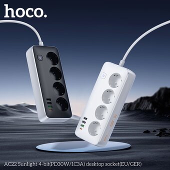  Сетевой фильтр HOCO AC22 Sunlight 4-bit (PD30W/1C3A) L-1.5M черный 
