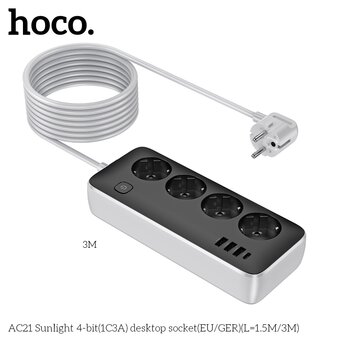  Сетевой фильтр HOCO AC21 Sunlight 4-bit (1C3A) L-3M черный 