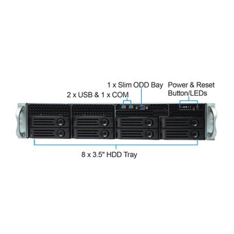  Корпус Ablecom CS-R25-42P 2U chassis, ATX, Micro-ATX, Mini-ITX MBs, 8-port 12 Gbps SAS/ SATA to BP, 8 x 3.5'' hsb + 2 3.5" internal, 7 LP/ H 